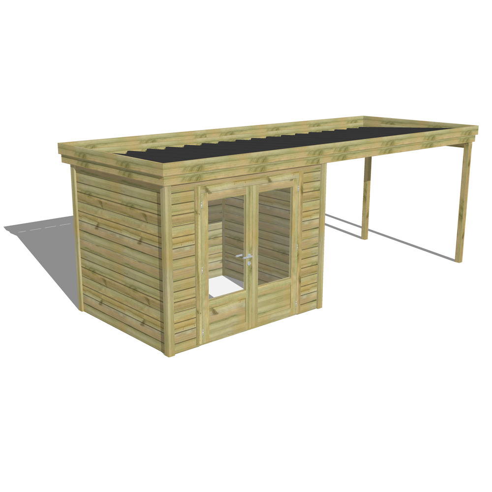 Abri de jardin bois pin traité autoclave 27mm - 6,14x2,14m / 13m2 - bac acier - abri français