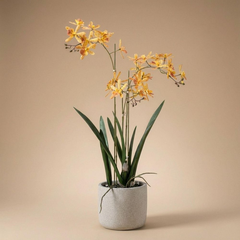 Renanthera orchidée jaune en orange - ø10cm - plante artificielle