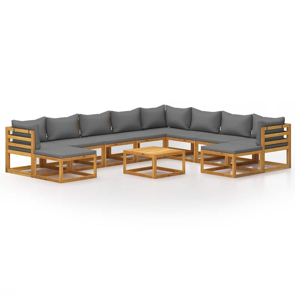 Salon de jardin 11 pcs avec coussin bois d'acacia solide