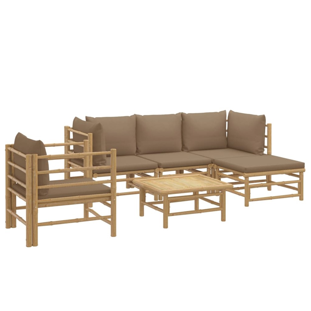 Salon de jardin meuble d'extérieur ensemble de mobilier 6 pièces avec coussins taupe bambou