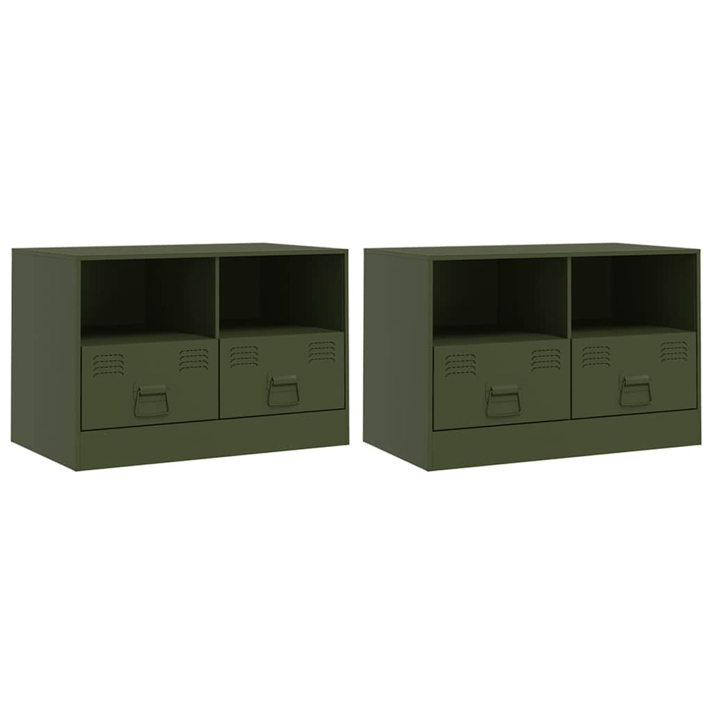 Meubles tv 2 pcs vert olive 67x39x44 cm acier
