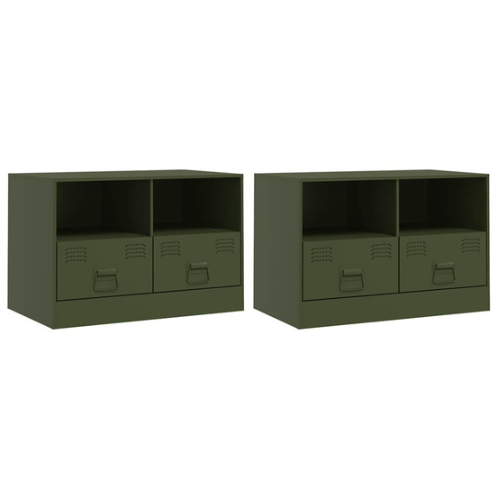 Meubles tv 2 pcs vert olive 67x39x44 cm acier