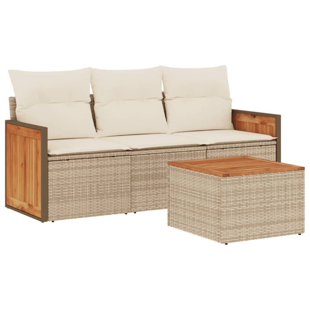 Salon de jardin avec coussins 4 pcs beige résine tressée