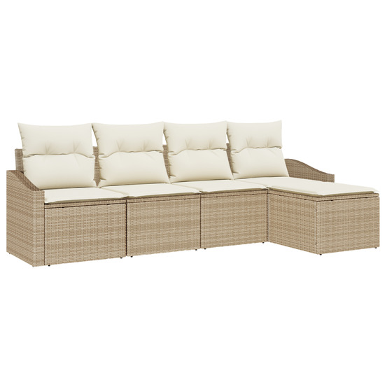 Ensemble de canapé de jardin 5 pièces avec coussins beige poly rattan