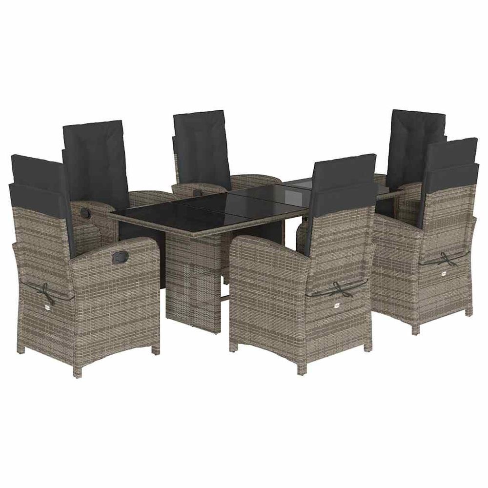 Ensemble à manger de jardin et coussins 7 pcs gris rotin