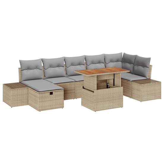 Ensemble de sofa de jardin 8 pièces avec coussins en poly rotin beige