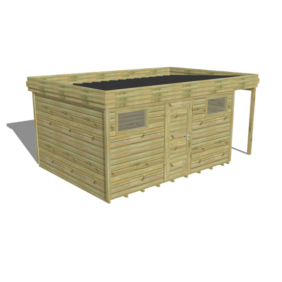 Abri de jardin bois pin traité autoclave 27mm - 5,34x3,44m / 18m2 - bac acier - plancher bois