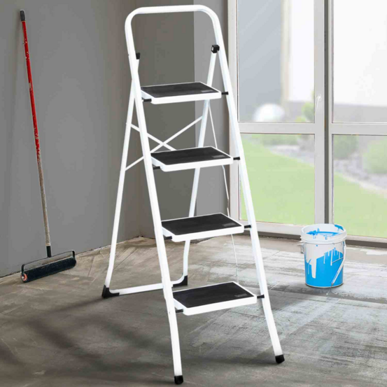 Escabeau marchepied pliable 4 marches antidérapantes avec garde corps