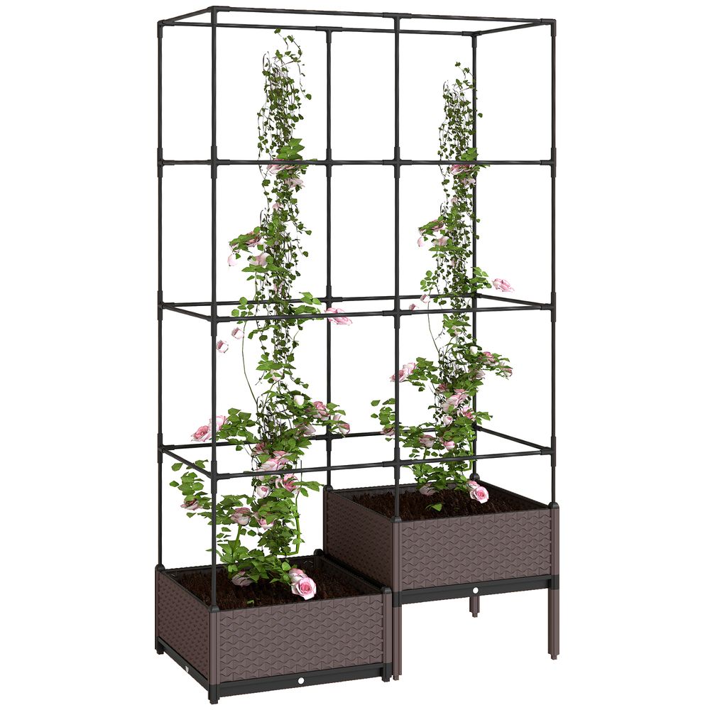 Jardinière à deux niveaux avec treillis pour plantes grimpantes pot en pp 100x50x174 cm noir