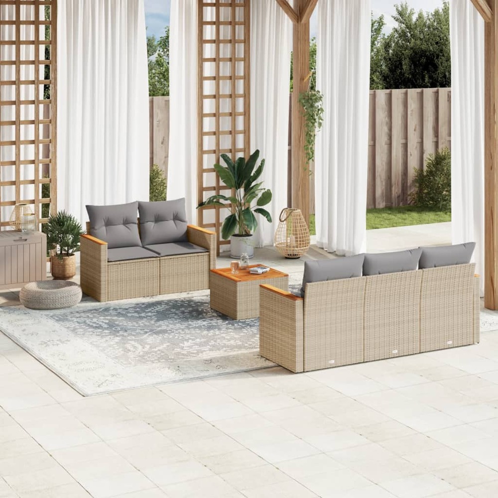 Salon de jardin avec coussins 6pcs mélange beige résine tressée