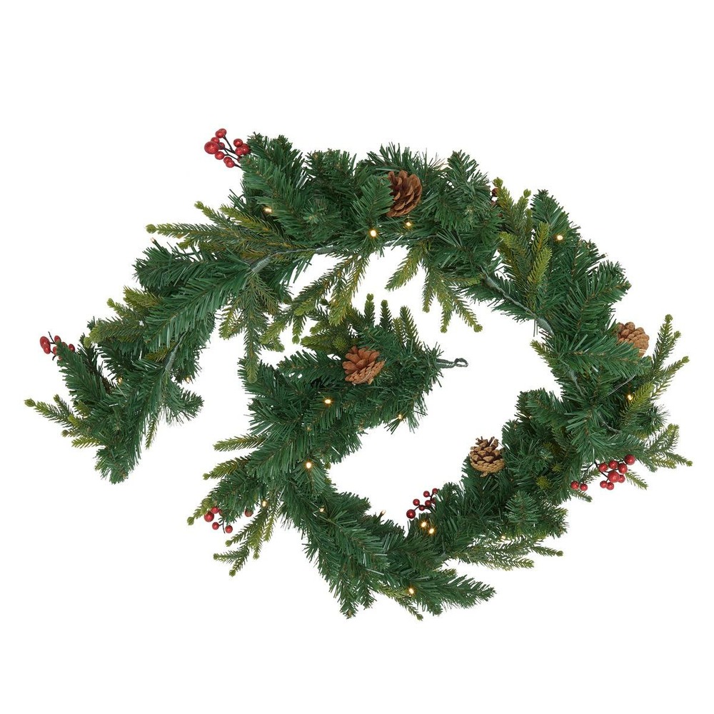 Guirlande led baies et pommes de pain l.1,8m vert