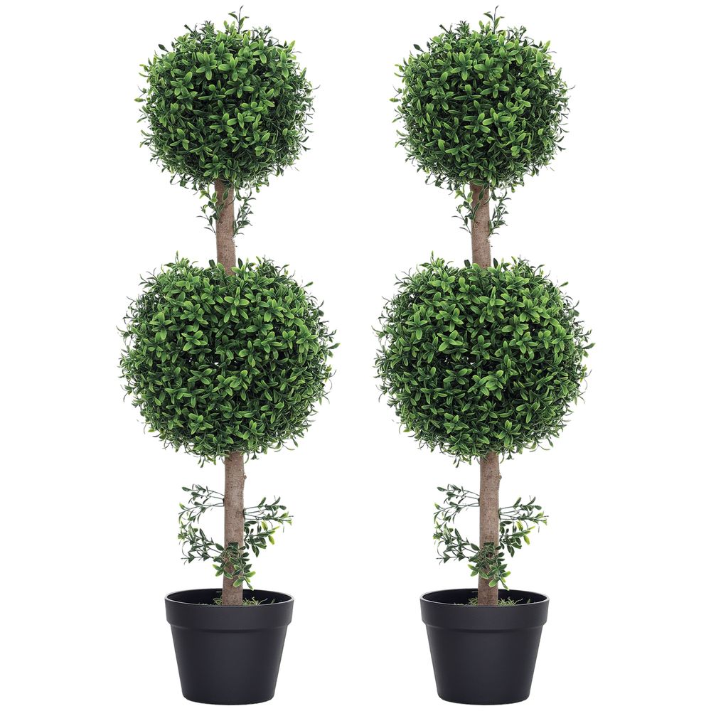 Lot de 2 buis artificiels double boule pe pot lesté extérieur anti uv vert 92cm