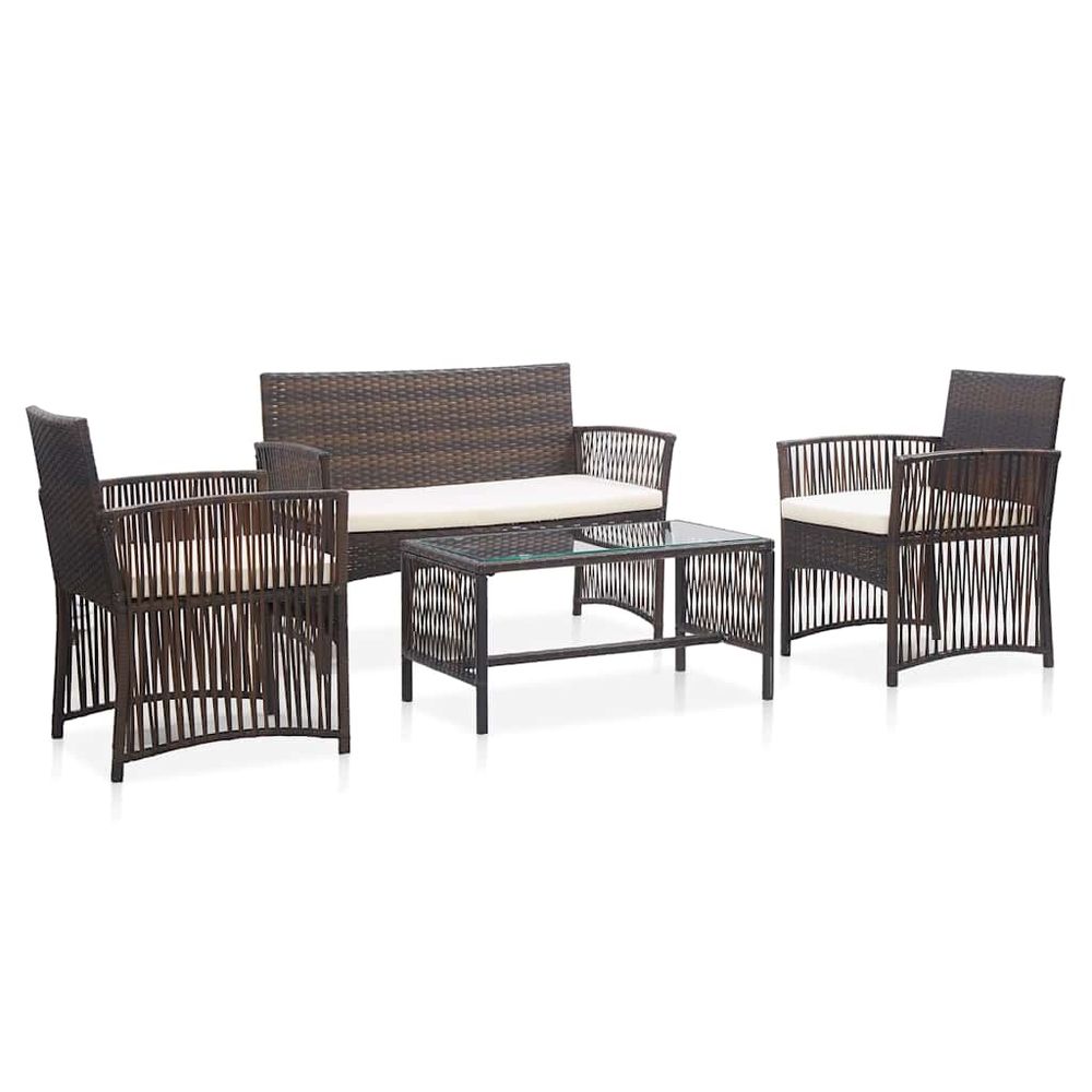 Salon de jardin 4 pcs avec coussin résine tressée marron