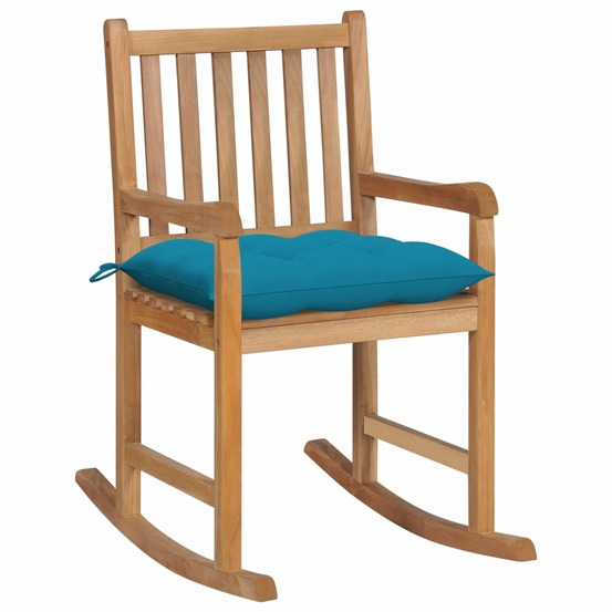 Chaise à bascule avec coussin bleu clair bois de teck solide