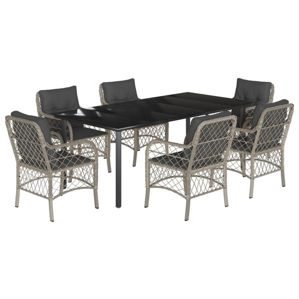 Ensemble à manger de jardin et coussins 7 pcs gris clair rotin