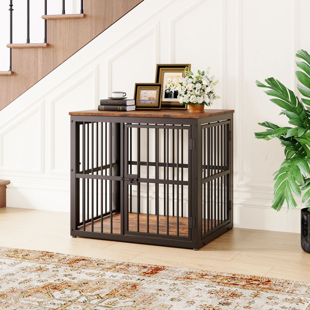 Cage meuble pour chien bois et métal 68,4 x 53 x 61 cm intérieur modulable empilable