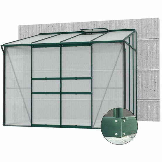 Serre de jardin en polycarbonate 4 mm et aluminium vert emeraude avec embase ida