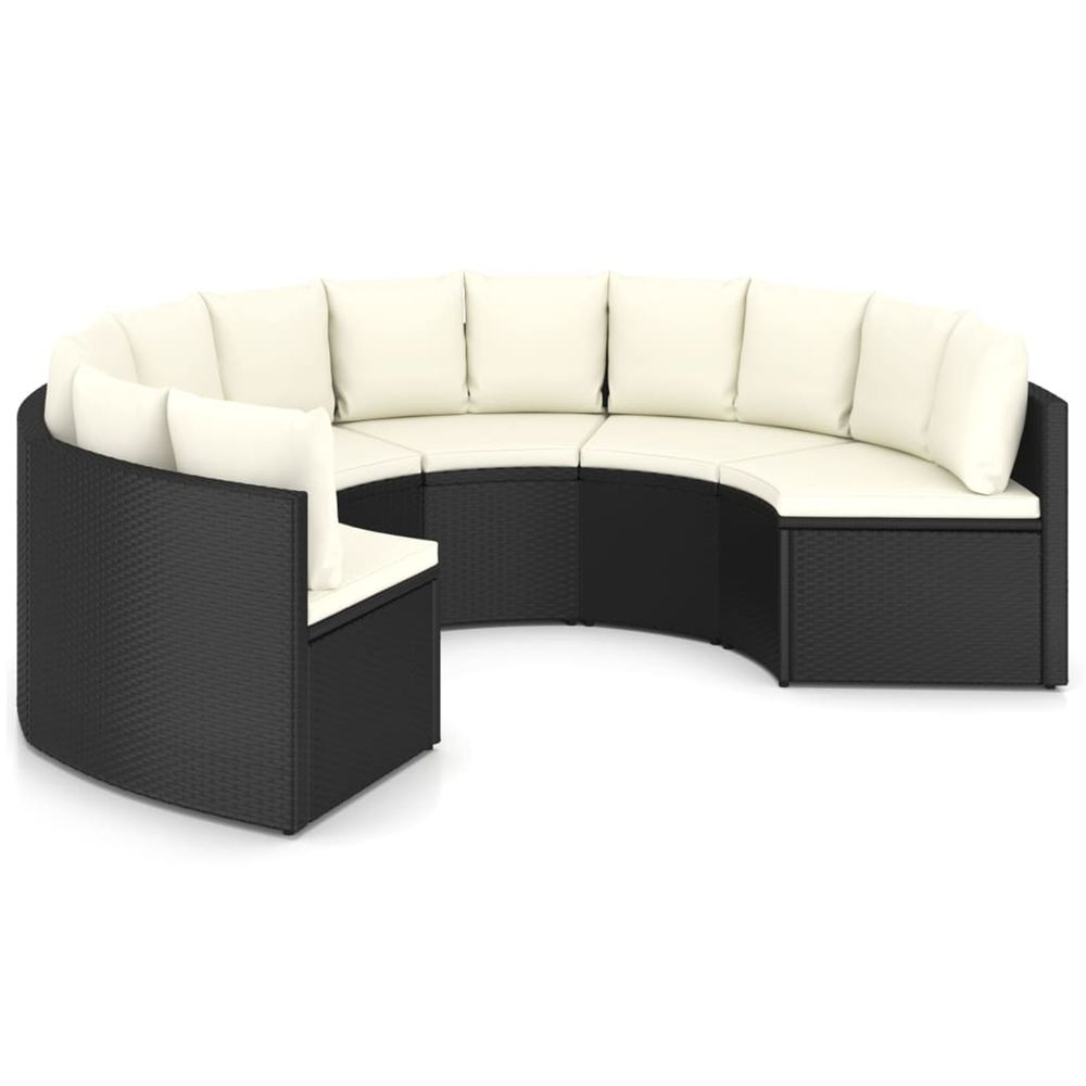 Salon de jardin 6 pcs avec coussins résine tressée noir