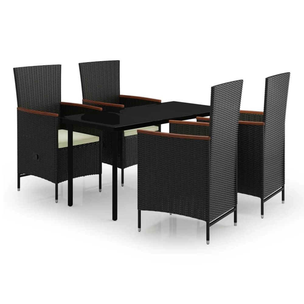 Ensemble à manger de jardin avec coussins 5 pcs noir