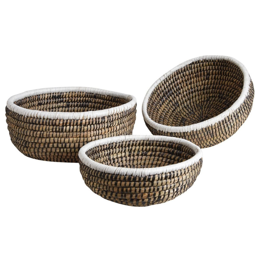Corbeilles rondes en jonc naturelles, noires et blanches (lot de 3)