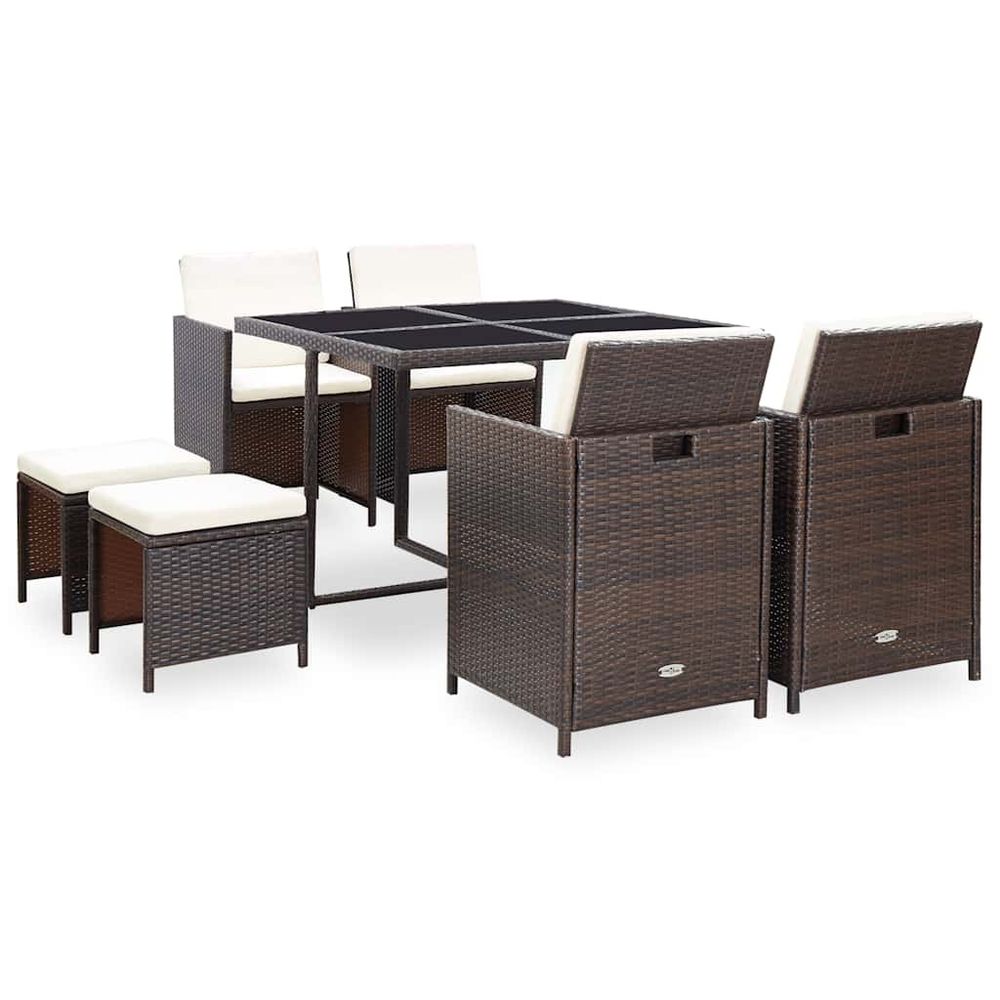 Ensemble à manger d'extérieur avec coussins 9pcs résine tressée