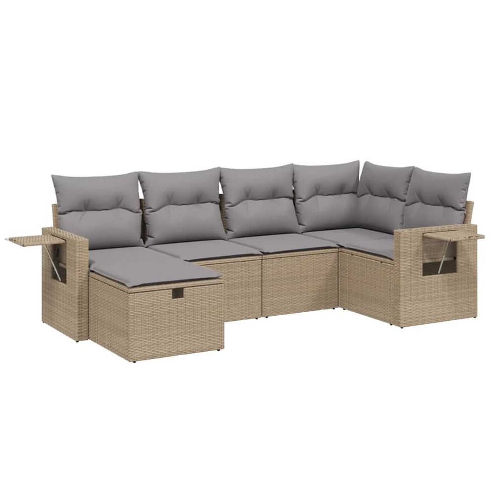 Salon de jardin avec coussins 6pcs mélange beige résine tressée