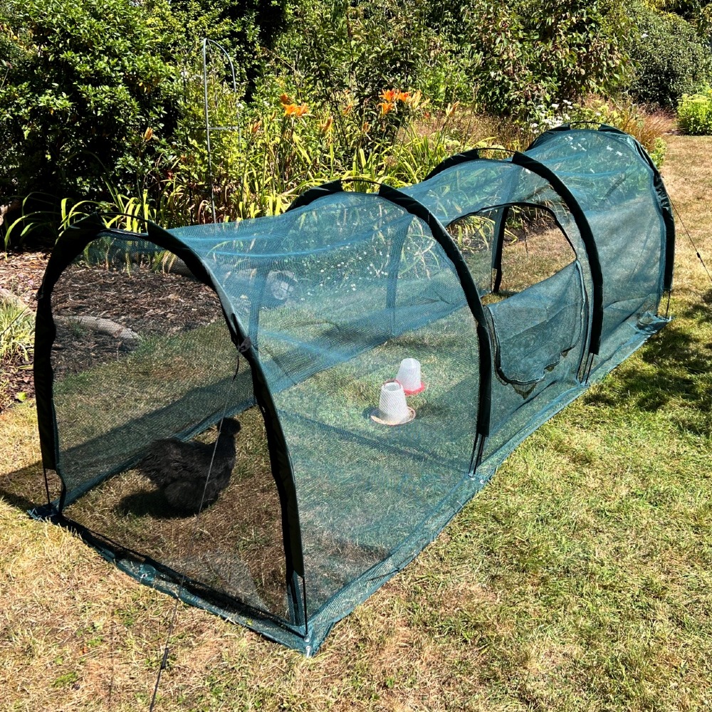 Poulailler cage a lapin exterieur 300x150cm - tunnel enclos de jardin pour cochon d'inde avec filet de protection - 3 portes zippées