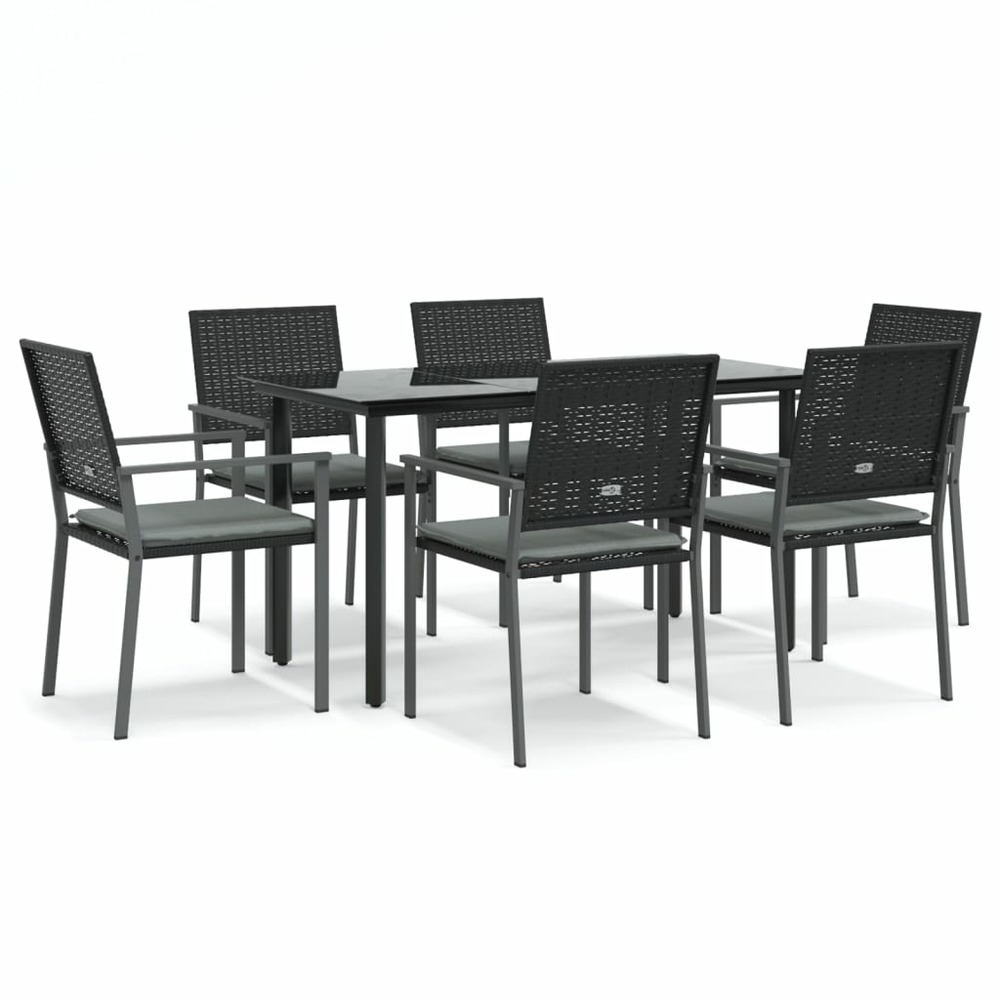 Ensemble à manger de jardin 7 pcs coussins résine tressée acier