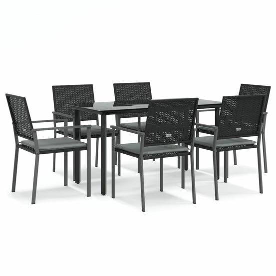 Ensemble à manger de jardin 7 pcs coussins résine tressée acier