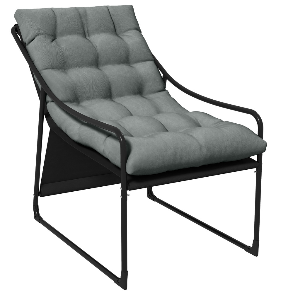 Fauteuil de jardin avec coussin d'assise épais et accoudoirs, pour jardin et balcon, gris