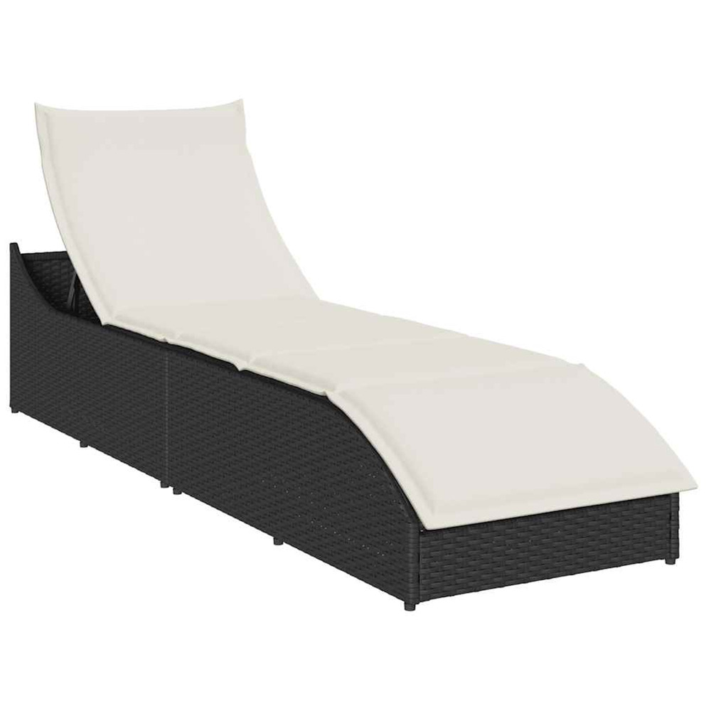 Chaise longue pliante coussin et rangement noir résine tressée bain de soleil