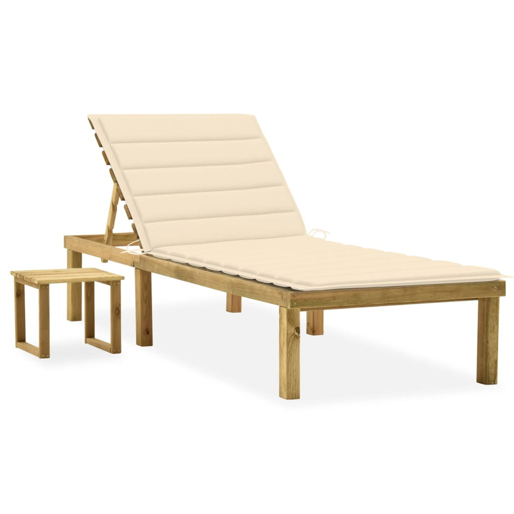 Chaise longue de jardin avec table et coussin pin imprégné bain de soleil