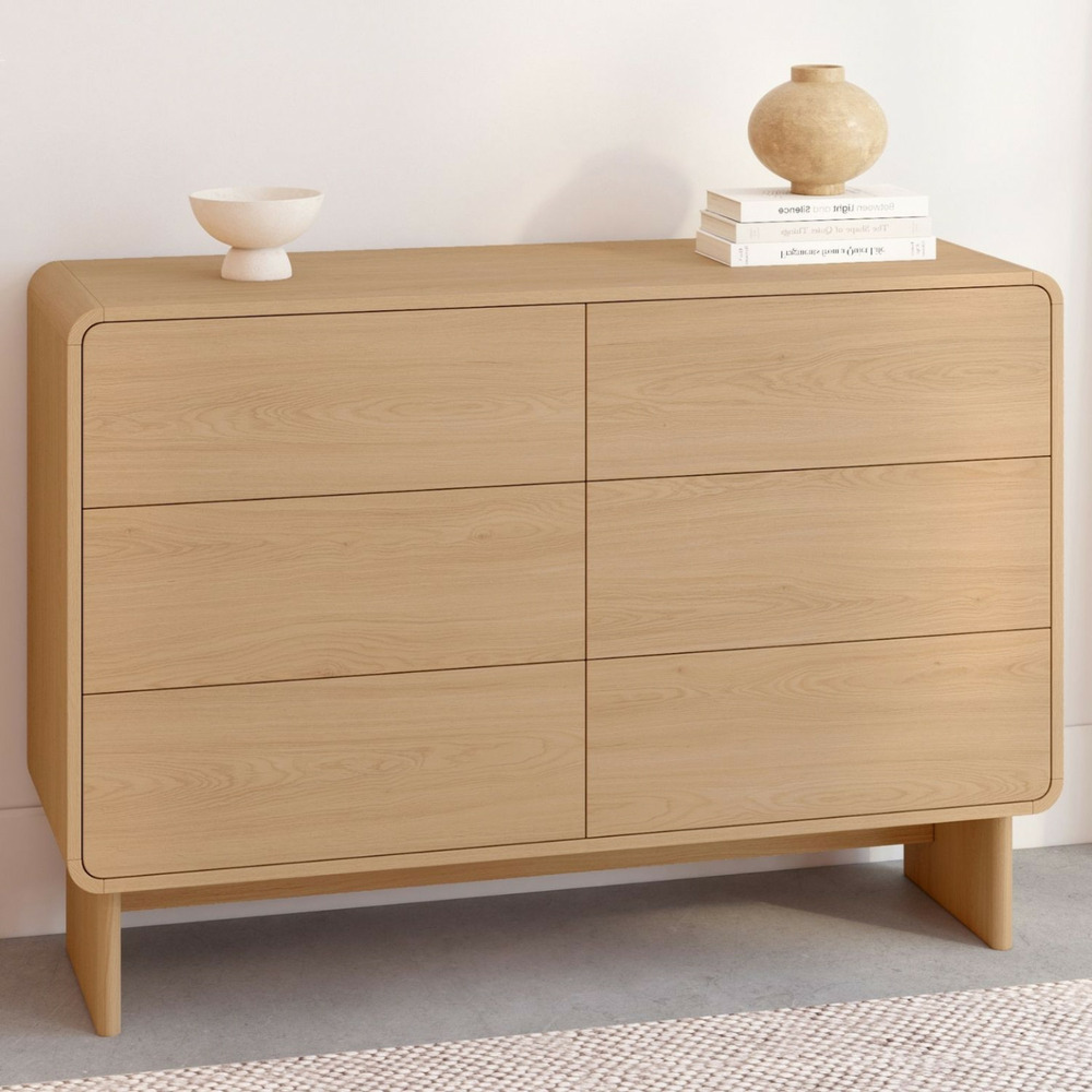 Commode 6 tiroirs capucine 110 cm façon hêtre design arrondi