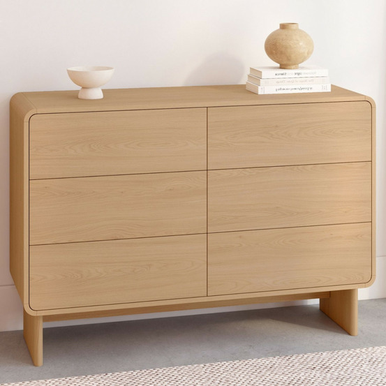 Commode 6 tiroirs capucine 110 cm façon hêtre design arrondi