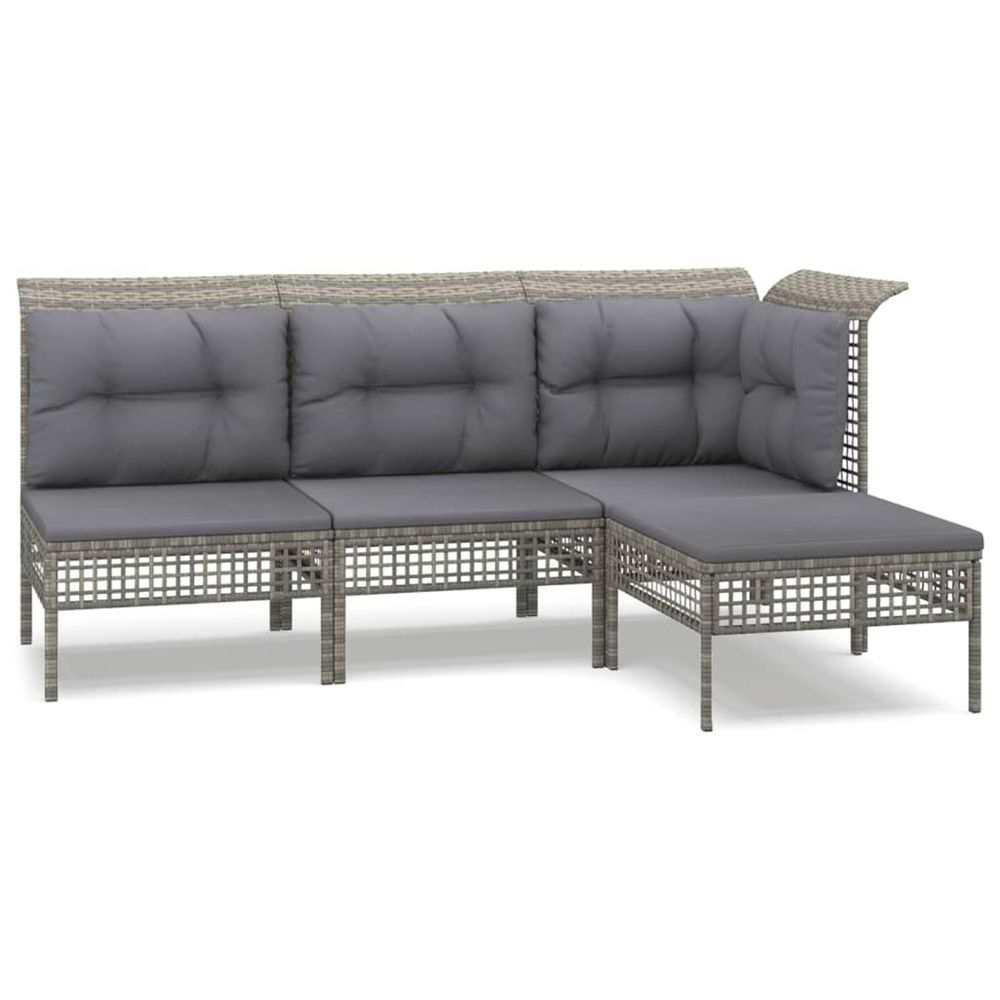 Salon de jardin 4 pcs avec coussins gris résine tressée