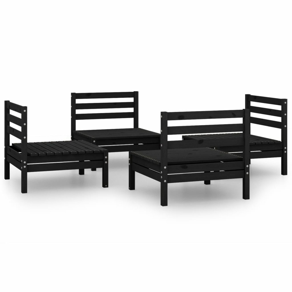 Salon de jardin meuble d'extérieur ensemble de mobilier 4 pièces noir bois de pin massif
