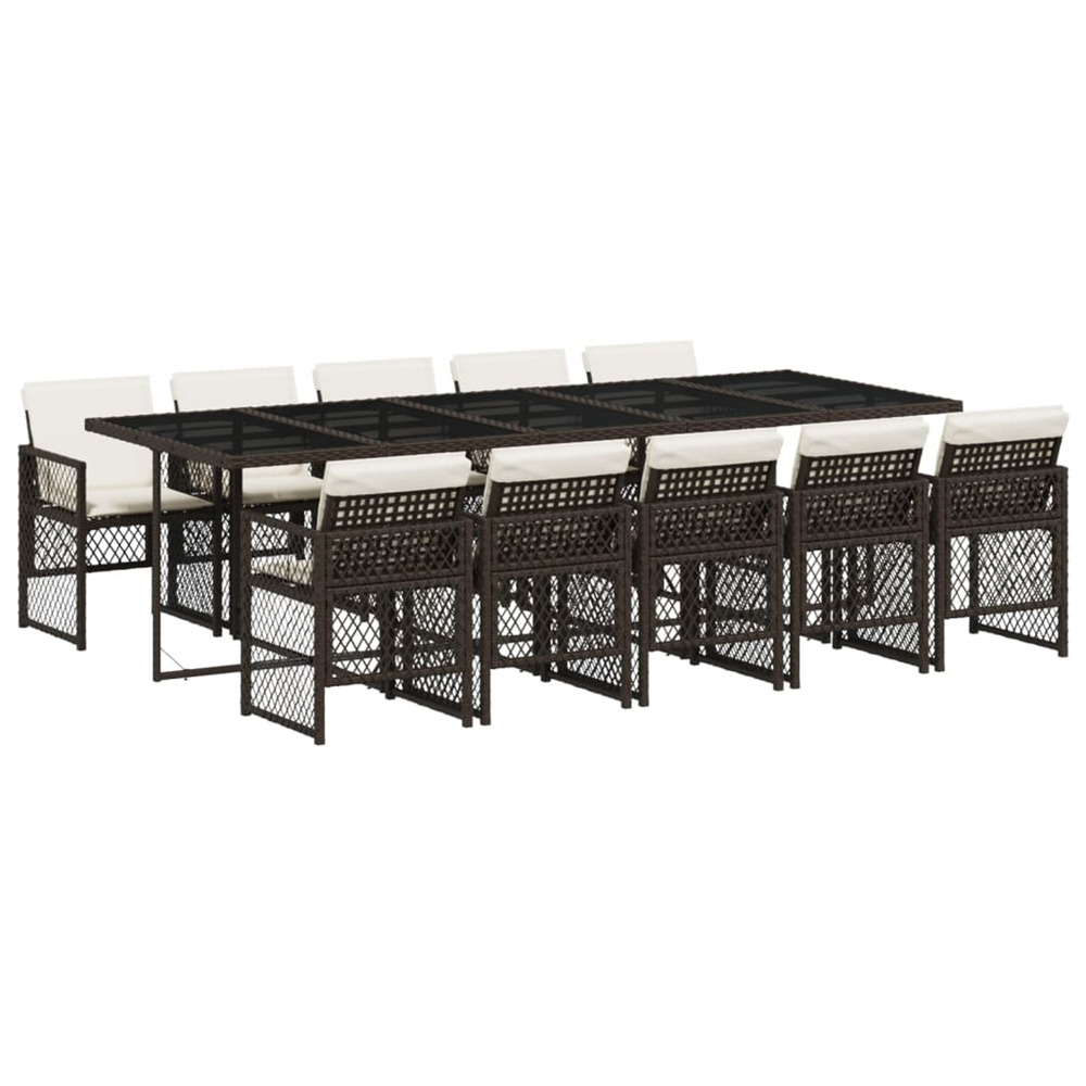 Ensemble à manger de jardin et coussins 11 pcs marron rotin