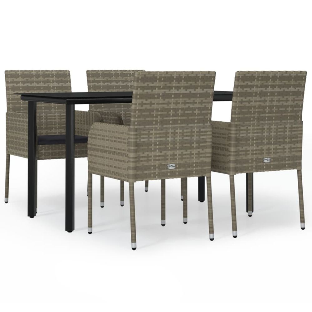 Ensemble à manger de jardin coussins 5 pcs noir et gris