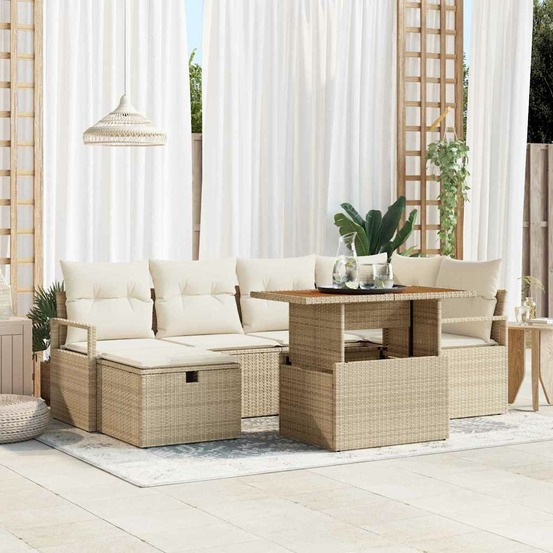 Ensemble de canapé de jardin 7 pcs beige polyrotin