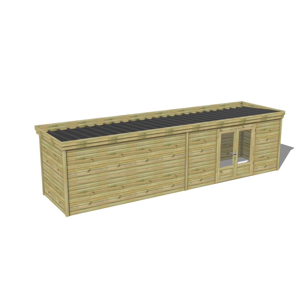 Abri de jardin bois pin traité autoclave 27mm - 8,595x2,14m / 18m2 - bac acier - abri français
