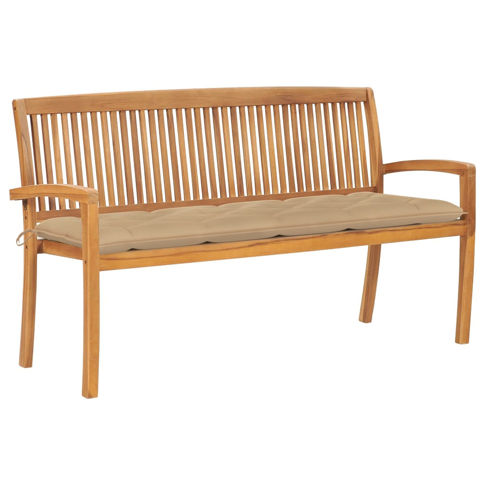 Banc de jardin empilable et coussin 159 cm bois de teck massif