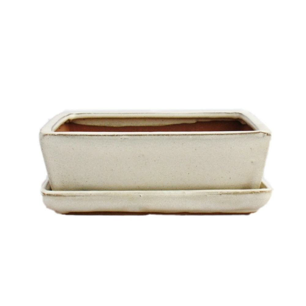 Bol bonsaï avec soucoupe taille 3 - beige clair - angulaire - modèle g1 - l 18,5cm - l 14cm - h 6cm