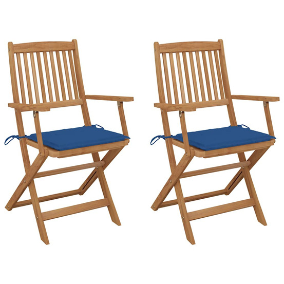 Chaises pliables de jardin lot de 2 avec coussins bois d'acacia