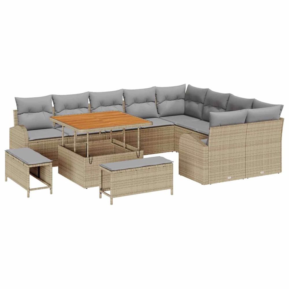 Ensemble de canapé de jardin 12 pc beige polyrotin