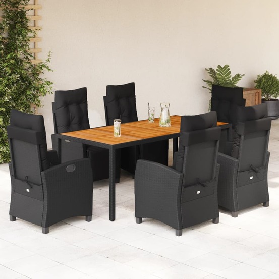 Ensemble à manger de jardin coussins 7pcs noir résine tressée