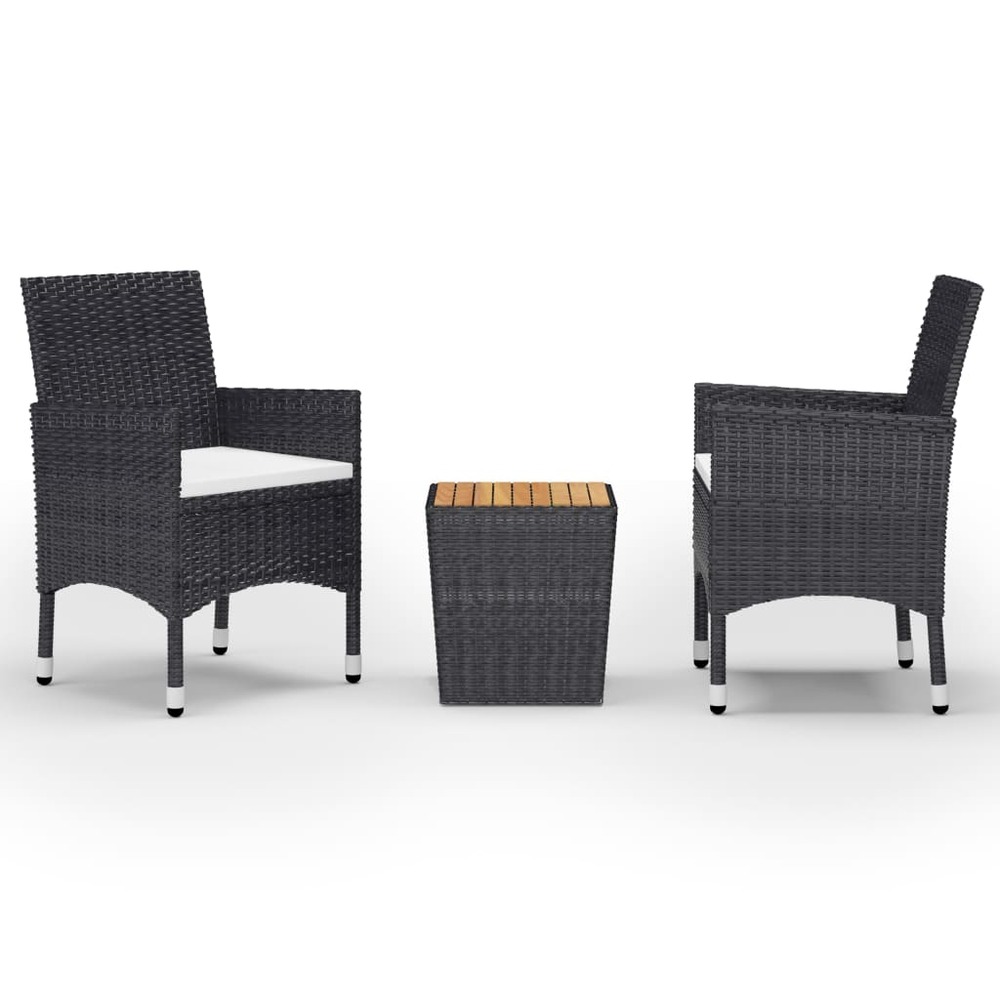 Ensemble de bistro 3 pcs résine tressée et bois d'acacia noir