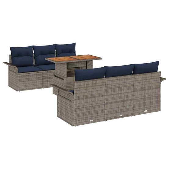 Ensemble de canapé de jardin 7 pc gris et bleu marine polyrotin