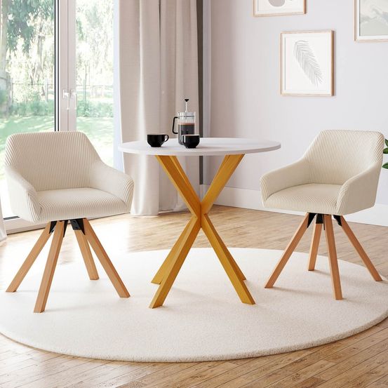 Lot de 2 chaises pivotantes 360° de salle à manger, fauteuils de table jany en velours côtelé beige