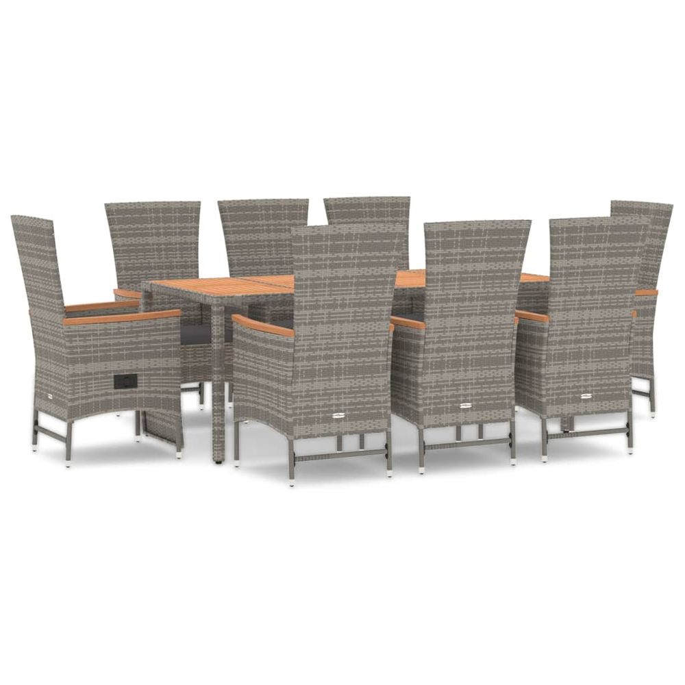 Ensemble à manger de jardin 9 pcs coussins gris résine tressée