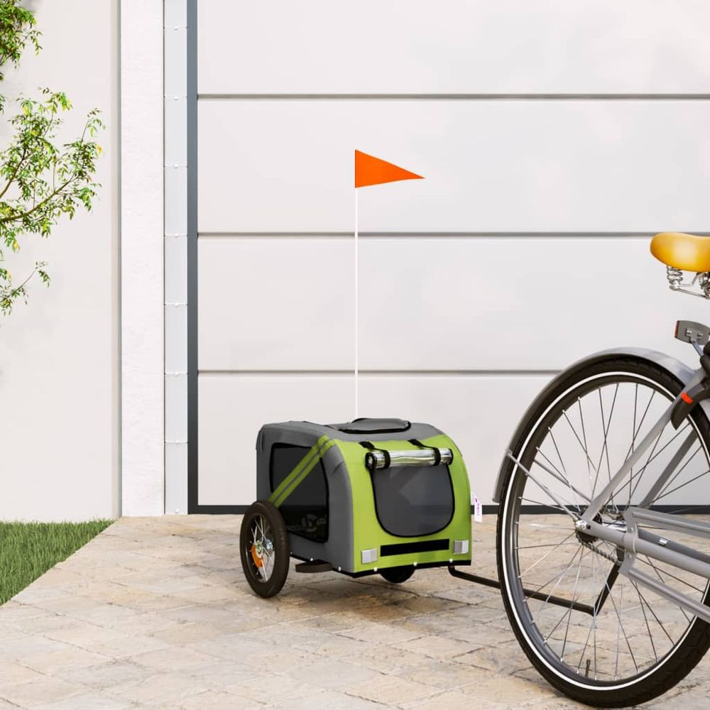 Remorque vélo chien en tissu oxford pour transport sécurisé vert et gris